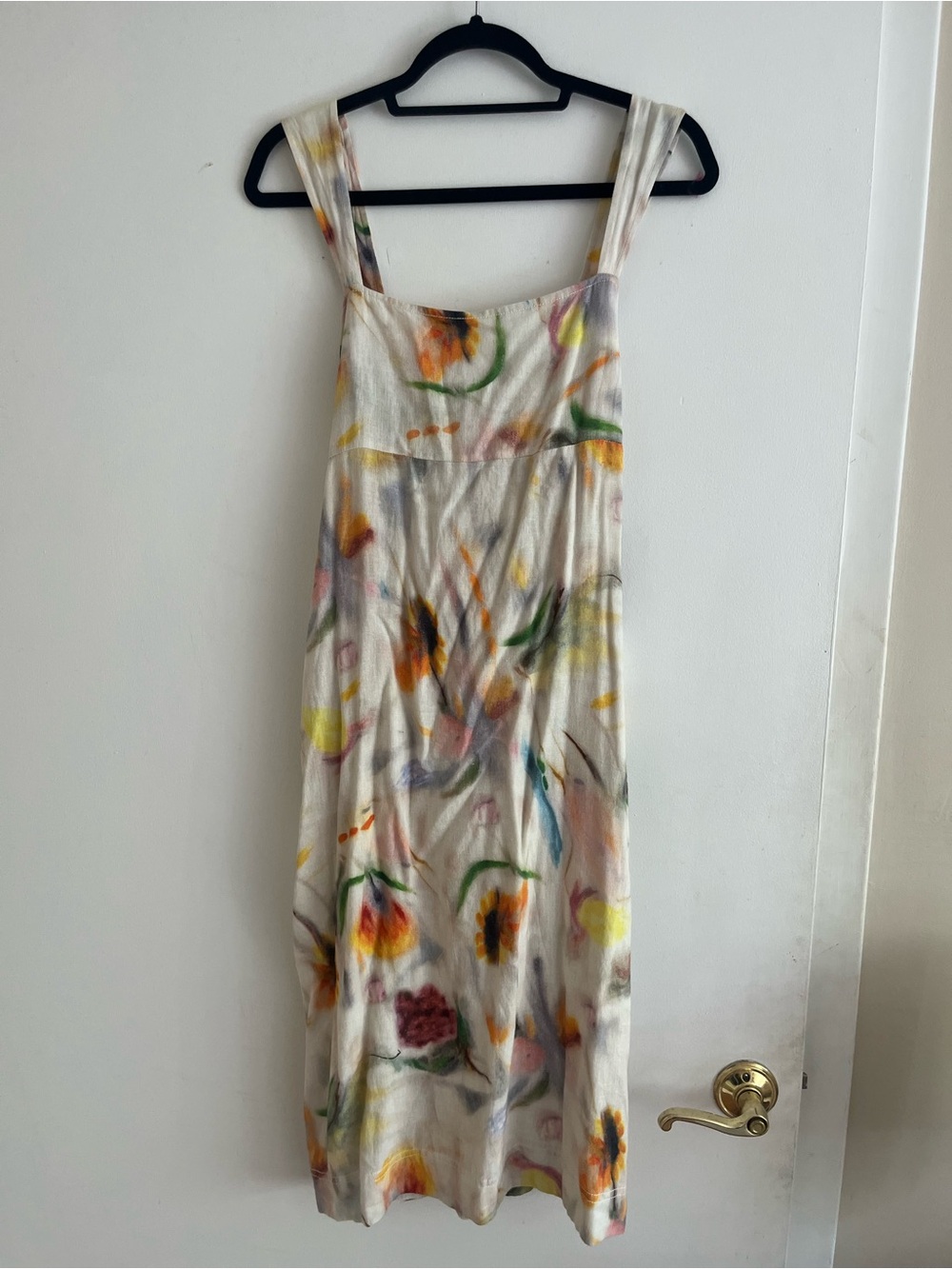 Anthropologie Linen Floral Watercolor Midi Dress